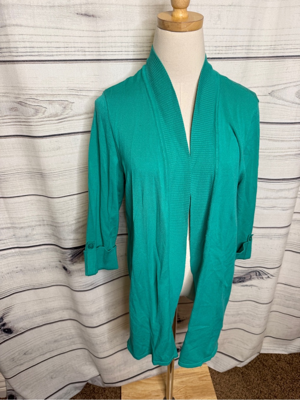 Laura Ashley Teal Green Open-Front Cardigan